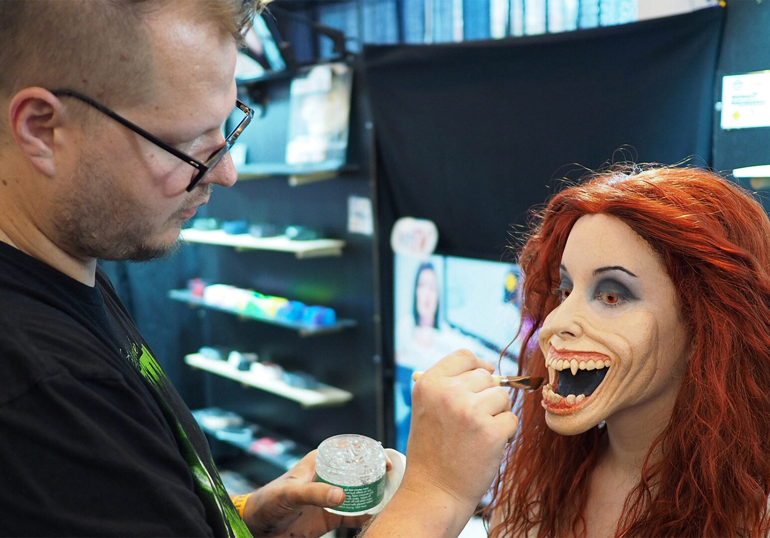 Special effects makeup artist Jake Jackson at work.