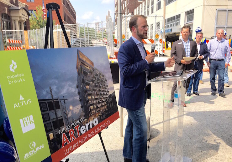 Josh Udelhofen of Altus Properties speaks at ARTerra groundbreaking.