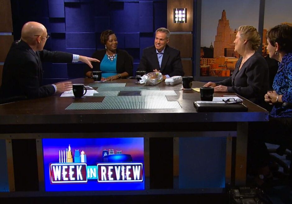 Nick and guests on set