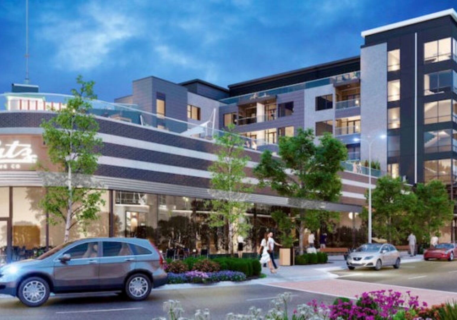 The apartment project that will incorporate the historic Katz Drug Store at Westport Road and Main Street.