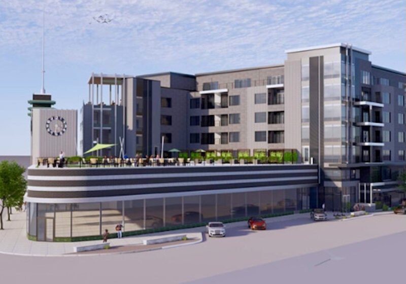 The Lux Living development plan calls for a six-story apartment building that would use the former Katz Drug as an amenity center for residents.