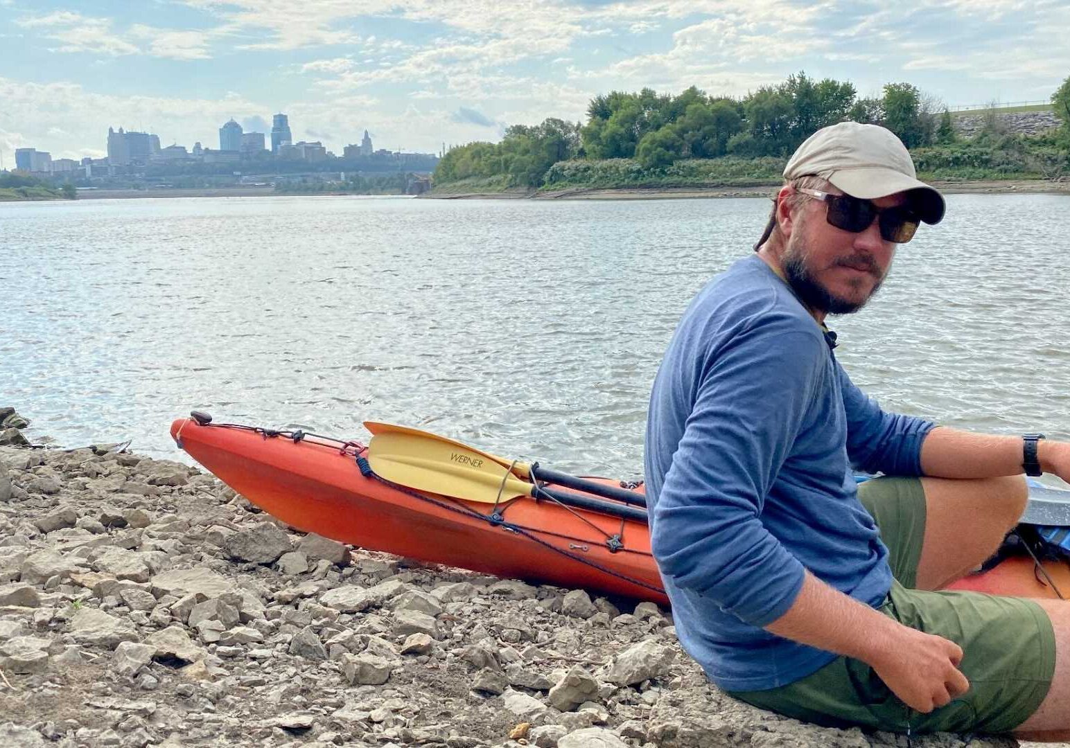 Long-distance kayaker Graham Jordison is paddling the length of the 2,341-mile Missouri River. His effort is designed to draw attention to coal plants in operation along the river.