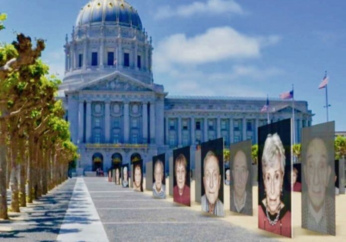 "Lest We Forget" was displayed at the Civic Center Plaza in San Francisco.