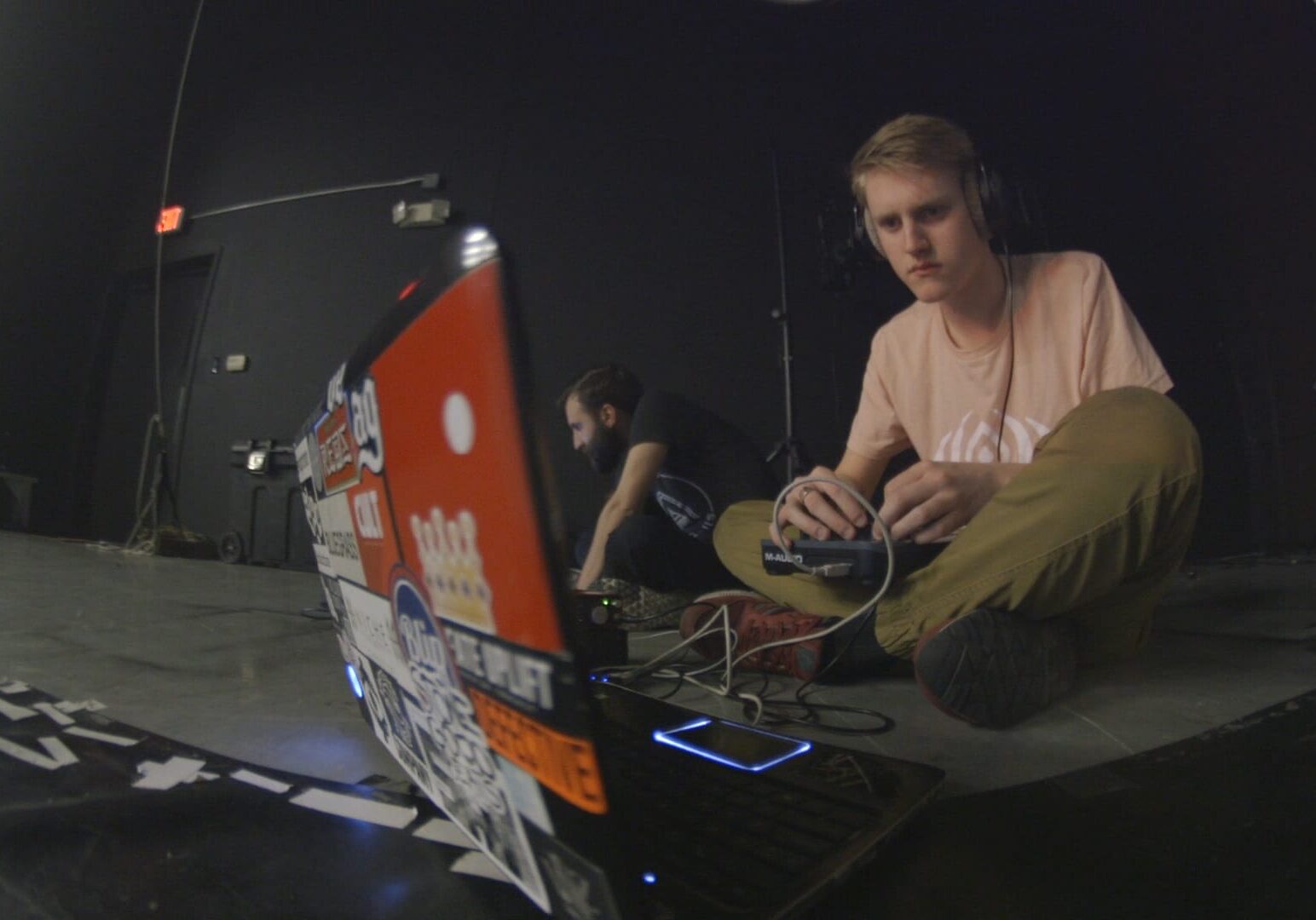 a musician with a sound machine