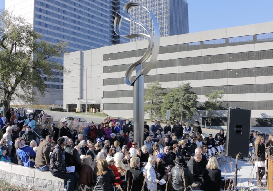 About 200 people were in attendance Thursday morning, including family members of the deceased and first responders, for the dedication of the Hyatt Memorial. (Photo: Daniel Boothe | Flatland)