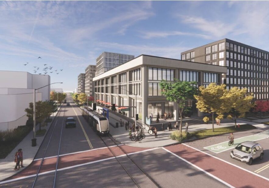 Rendering looking south along Main Street of Mac Properties' proposed 1 W. Armour project.