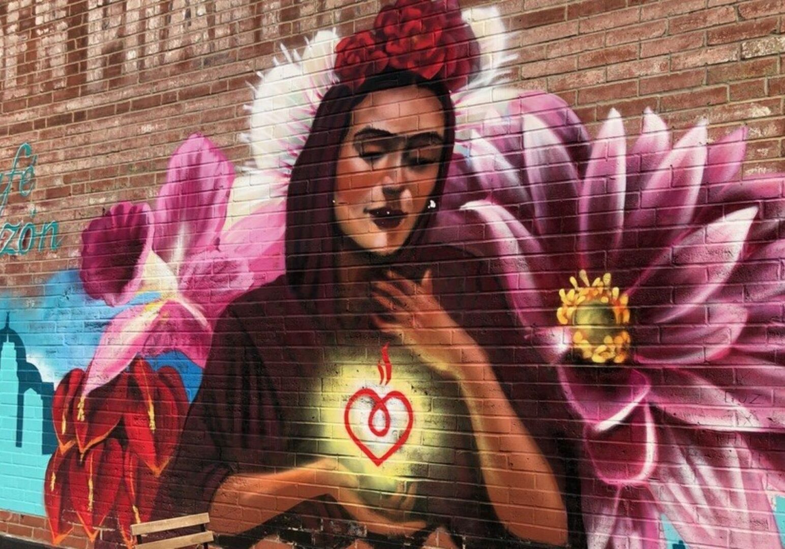 Café Corazon’s eye-catching mural, a representation of “all the Latin cultures that have found their way to Kansas City,” was painted by local artists Rodrigo Alvarez and Isaac Tapia.