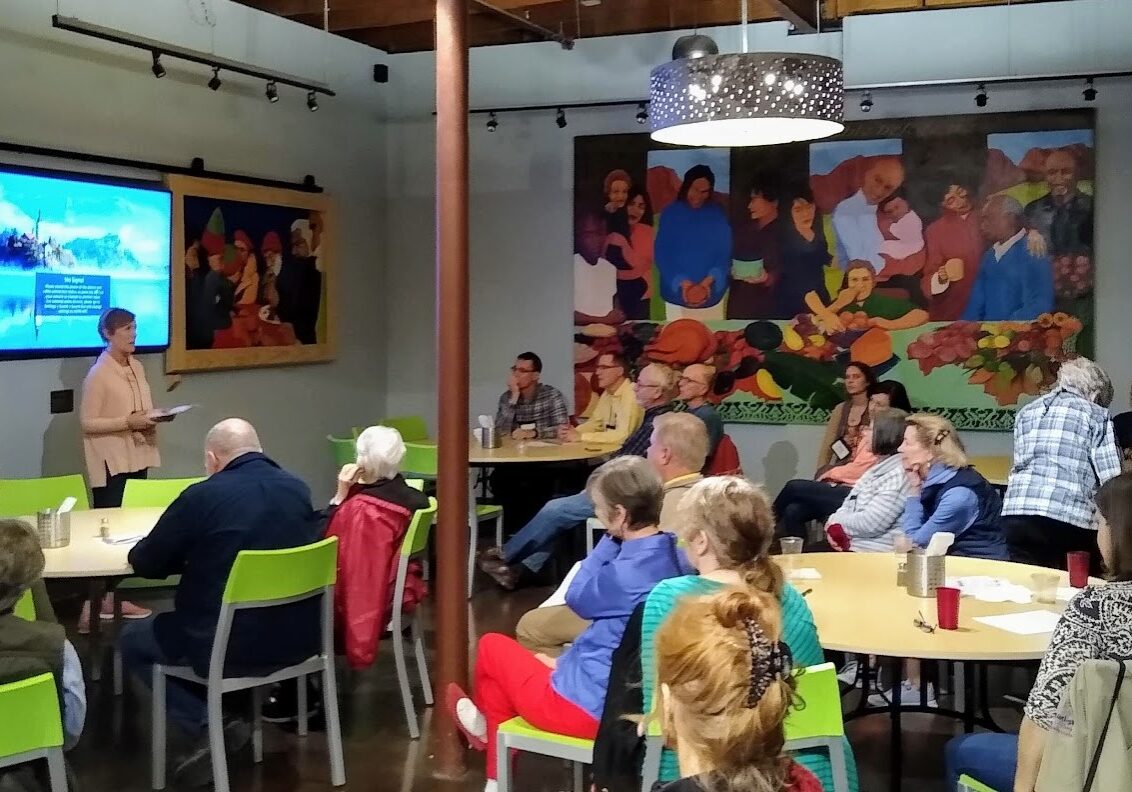 Hannah Fenley speaks at a “Contemporary Spirituality” event.