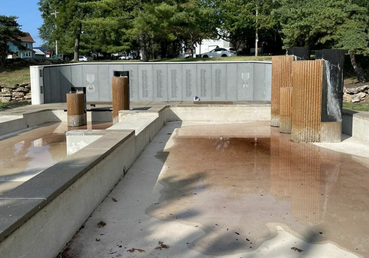 Fetid rainwater collected in the Kansas City Vietnam Veterans Memorial Fountain after a water pump failed.