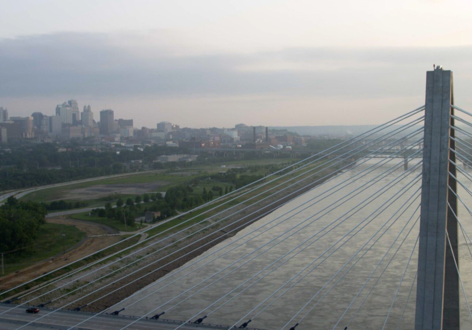 An aerial photo of the Missouri River in downtown Kansas City on. Jan. 12, 2017.