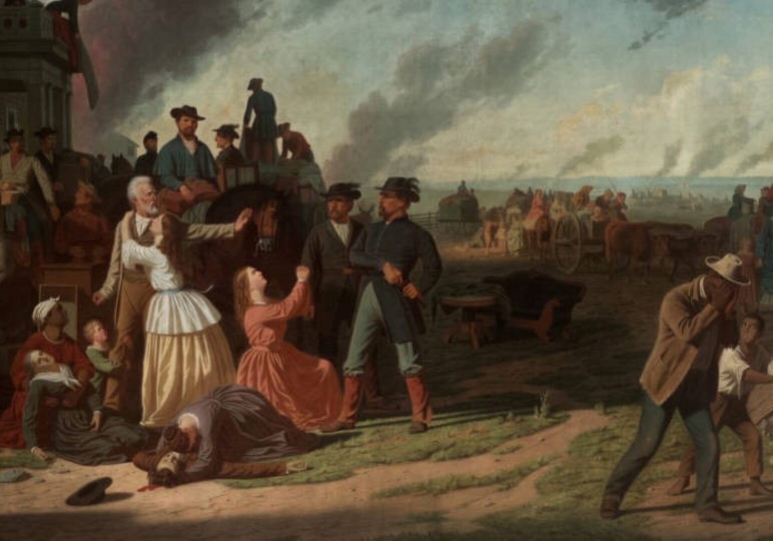 Martial Law, or Order No. 11, oil on linen, by George Caleb Bingham, 1868. The painting recalls the aftermath of the raid on Lawrence, Kansas, by Quantrill’s Confederate guerillas, when Union General Thomas Ewing authorized General Order No. 11, which forced thousands of civilians in three-and-a-half Missouri counties along the Kansas border to leave their homes.