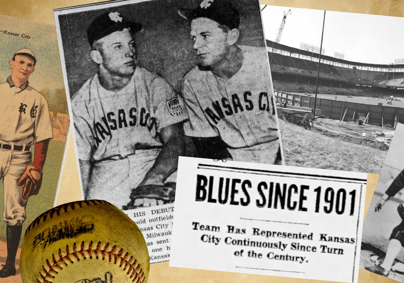 A collage featuring images of the Kansas City Blues baseball team members.