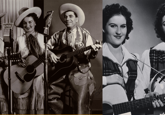 Pictured from left to right: The "Kit and Kay" Crouse twins, Doie Hensley "Tex" Owens, and Millie and Sue Bybee. (Courtesy of LaBudde Special Collections, UMKC University Libraries)