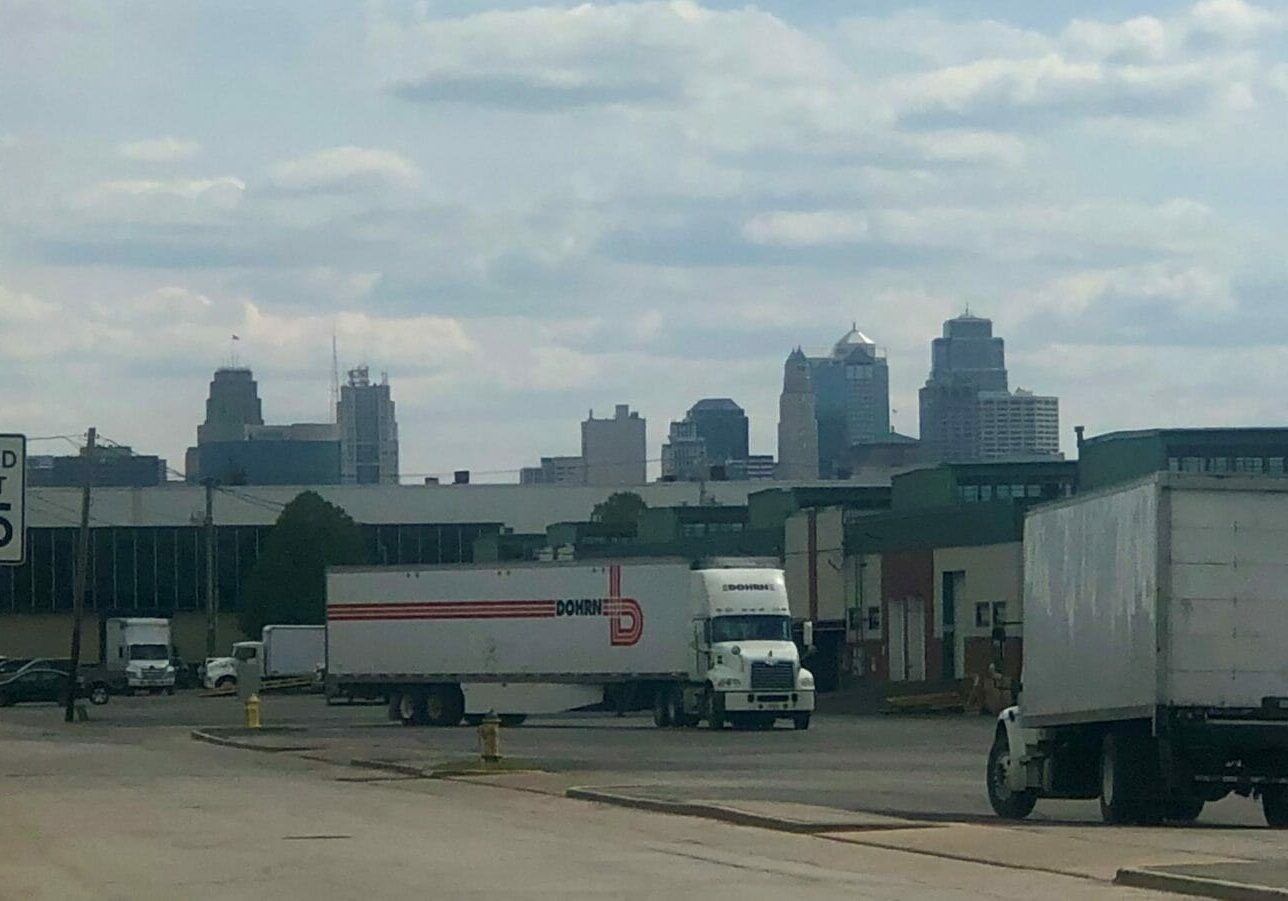 A view of the downtown skyline from the property assembled by interests of the Merriman family in North Kansas City.