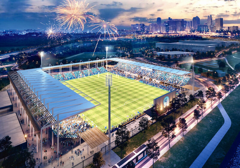 The planned $70 million National Women's Soccer League stadium on the riverfront.