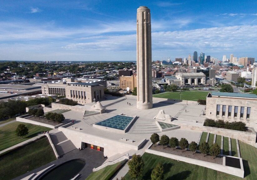 An aerial view of the National World War I Museum and Memorial in Kansas City.