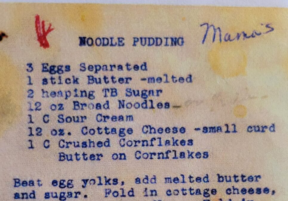 An old printed recipe for Noodle Pudding
