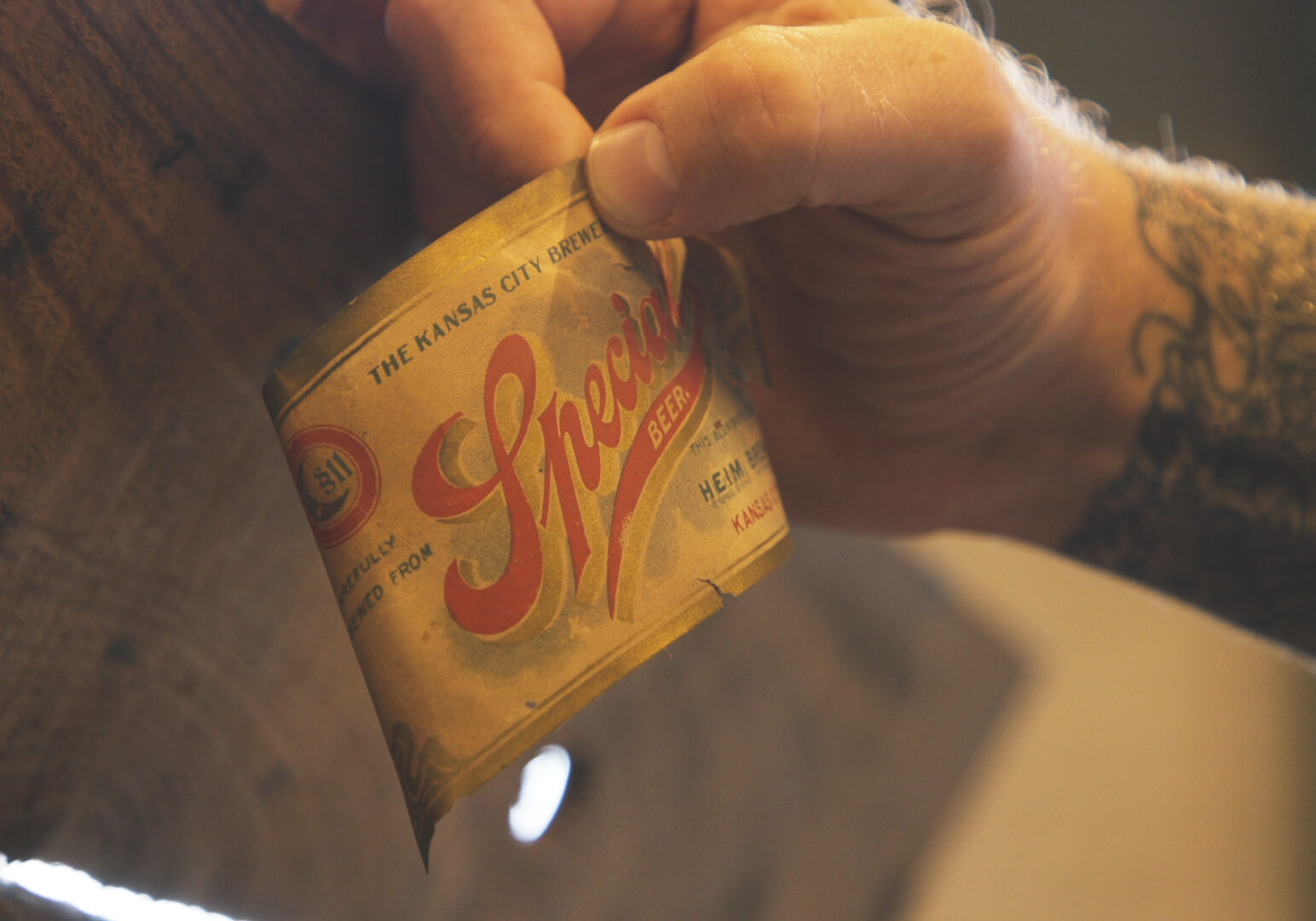 Antique Heim Brewery beer bottle label (Emily Woodring | Flatland).