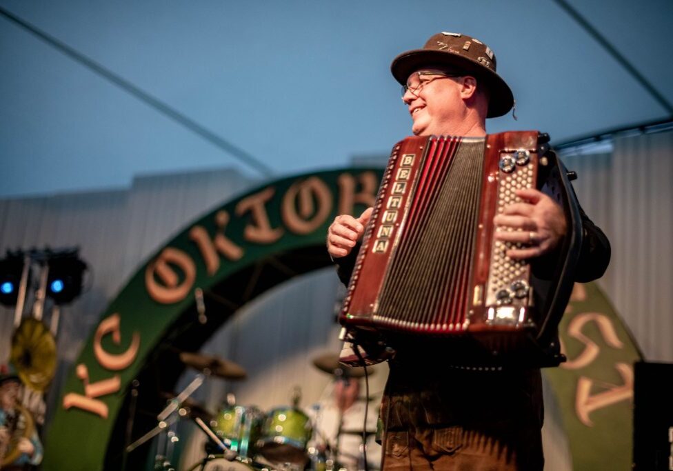 A man plays the accordion at Oktoberfest