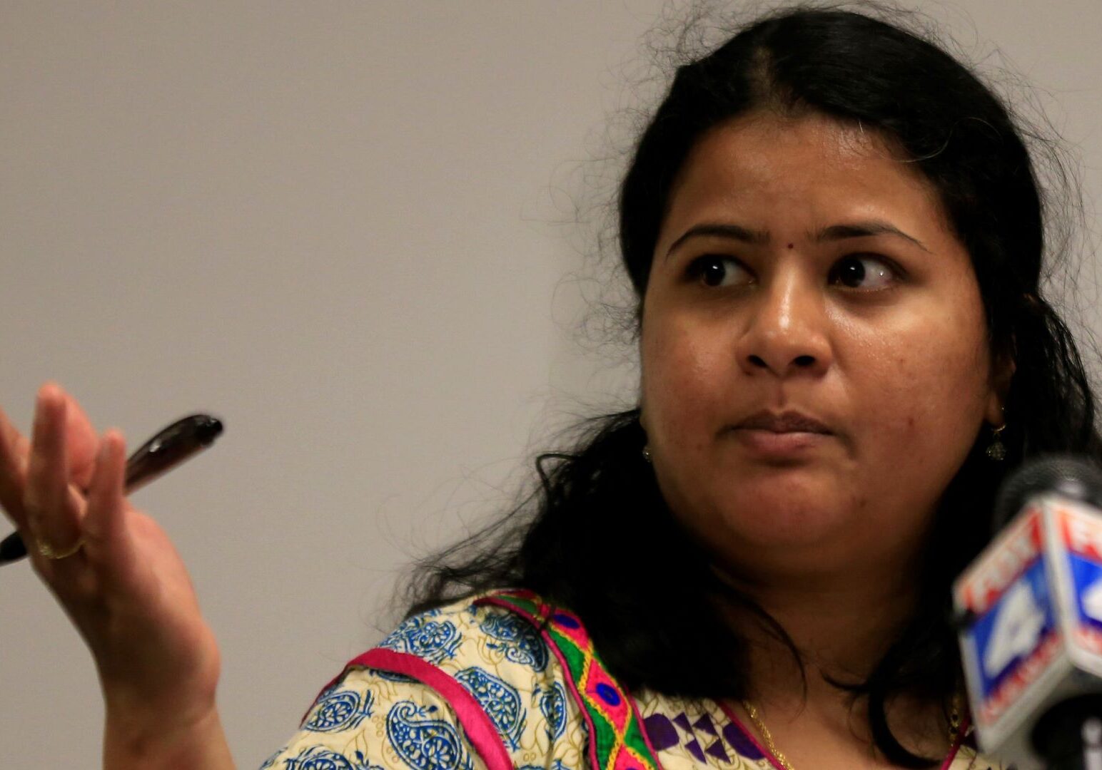 Sunayana Dumala talks about her late husband, Srinivas Kuchibhotla, during a news conference at Garmin headquarters in Olathe, Kansas, Friday, Feb. 24, 2017.