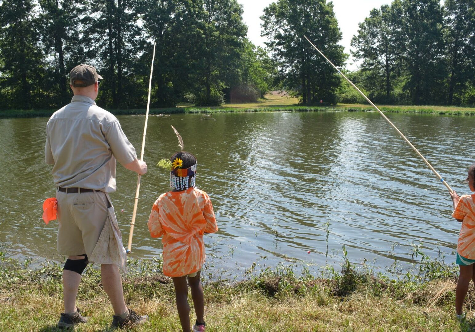 The small lakes and ponds in the James A. Reed Memorial Wildlife Area are popular spots for beginners to learn how to fish.