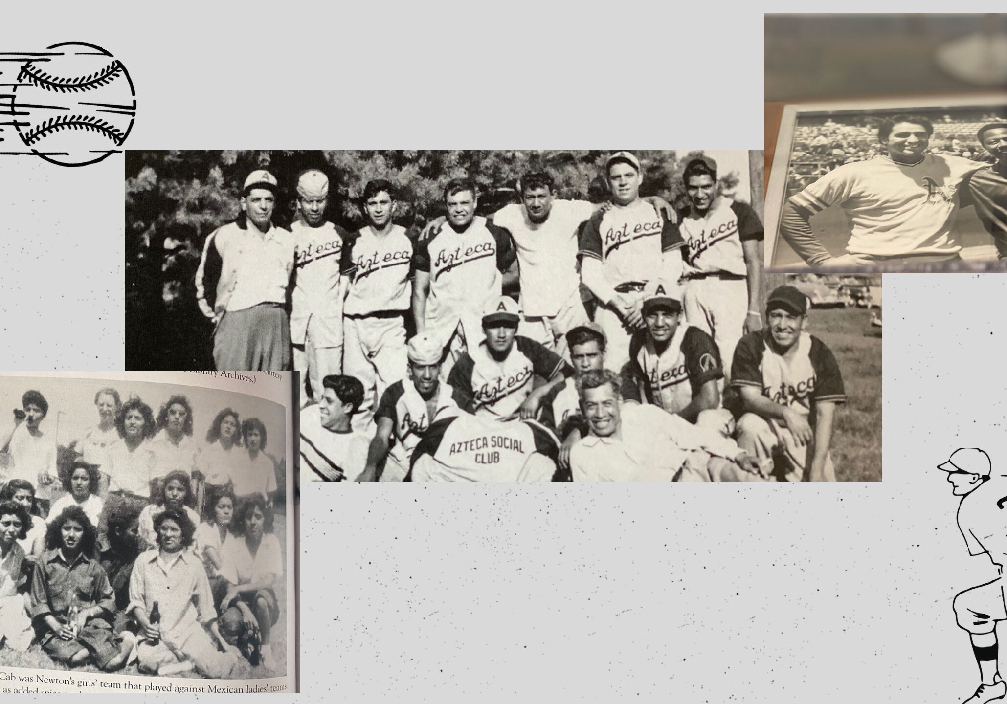 “¡Pleibol! In the Barrios and the Big Leagues / En los barrios y las grandes ligas” will be on display at the Negro Leagues Baseball Museum from Aug. 21 through Nov. 14. (Collage by Vicky Diaz-Camacho | Images from Kansas Historical Society, Gene Chavez and Vicky Diaz-Camacho)