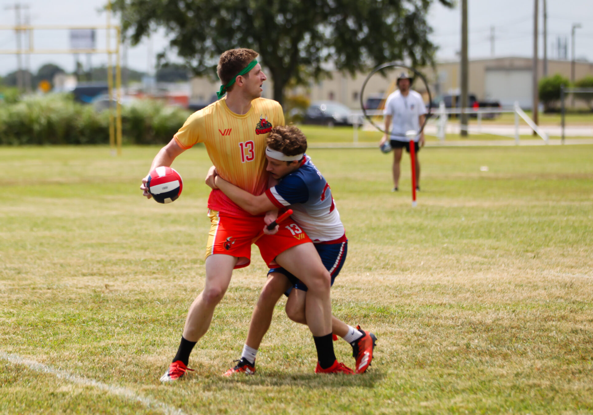 A Kansas City Stampede keeper looks to pass the quaffle.