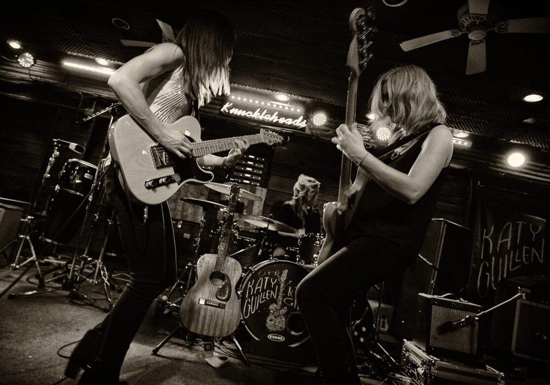 A band performing on stage.