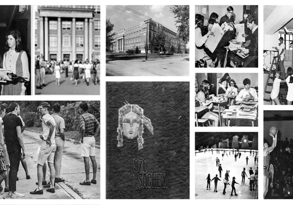 A collage of black and white photos from Southwest High School, circa 1970.