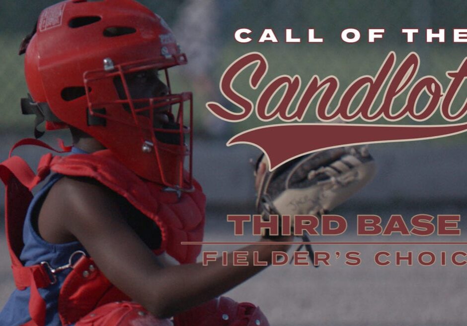 A catcher warms up to catch the baseball for "Call of the Sandlot."
