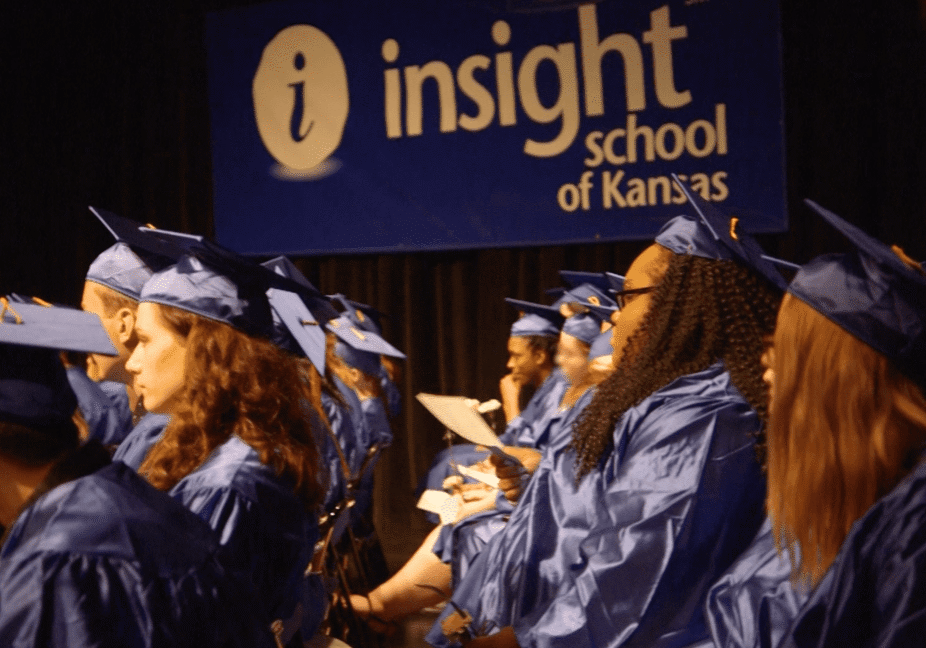 Students graduating from the Insight School of Kansas, a virtual school in Spring Hill, Kansas. (Michael Price | Flatland)