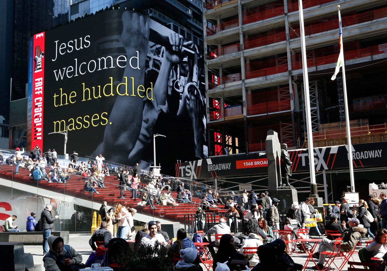 "He Gets Us" campaign messaging at a public venue.