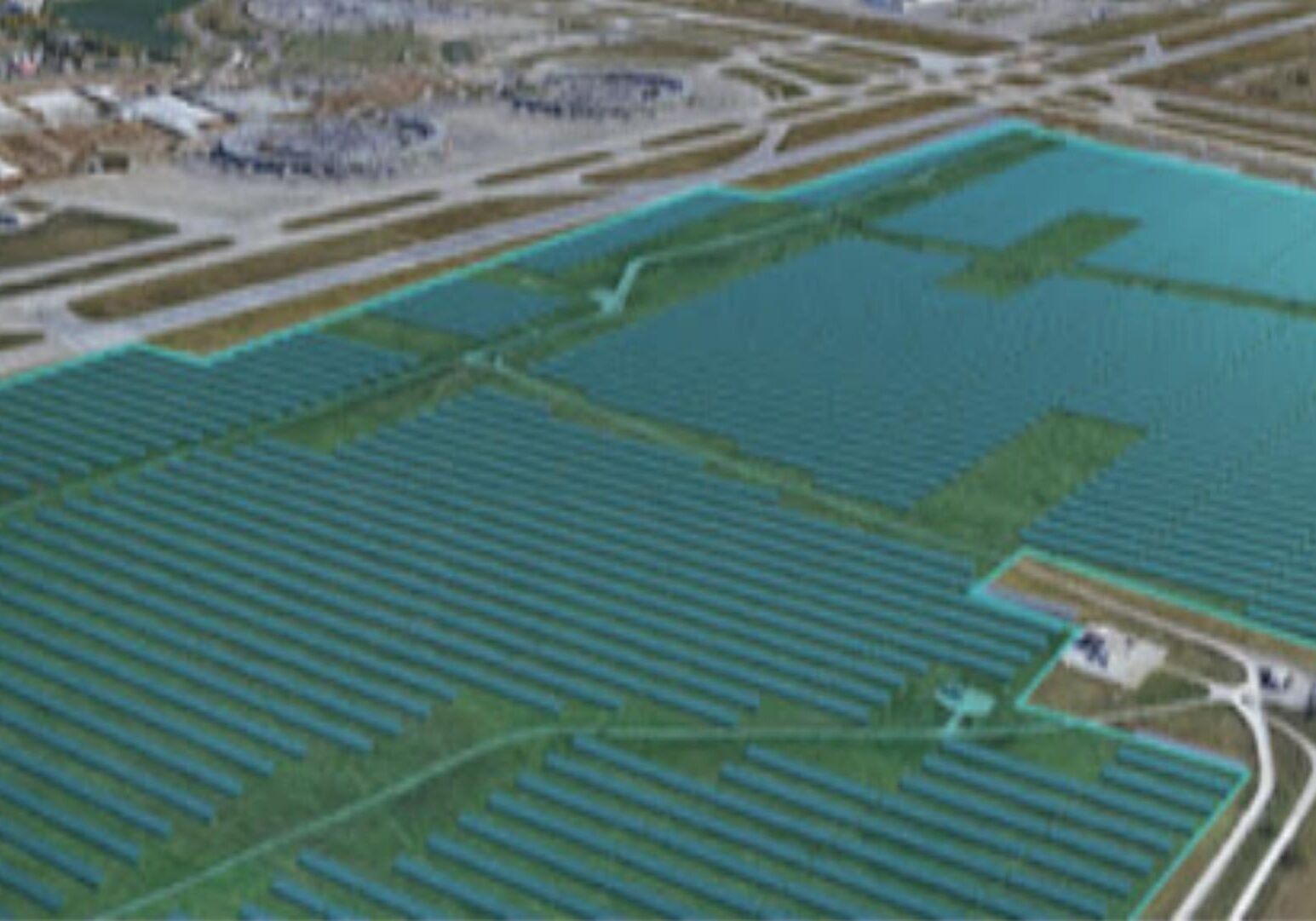 An illustration of a proposed solar farm at Kansas City International Airport.