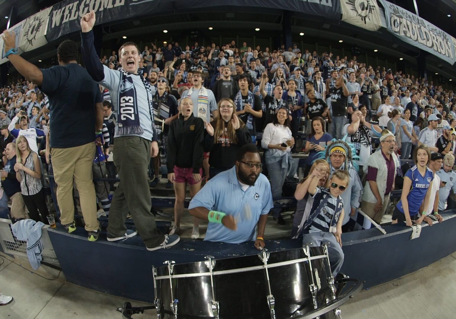 A group of soccer fans chanting