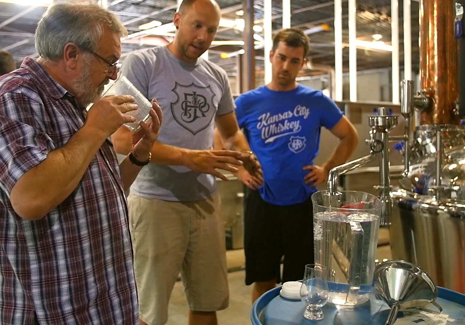 Tom Nichol at J. Rieger & Co. working on the new batch of gin.