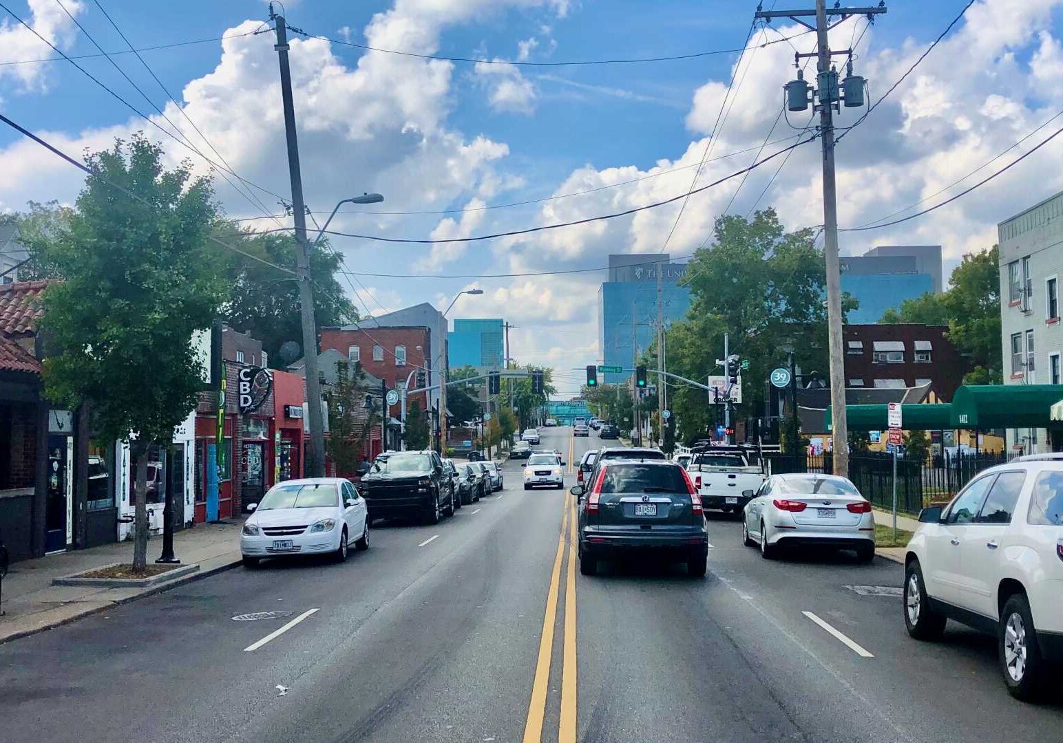 A potential extension of the streetcar on West 39th Street to KU Med and Hospital (background) would be more technically challenging that any of the current extensions being considered by the KC Streetcar Authority.