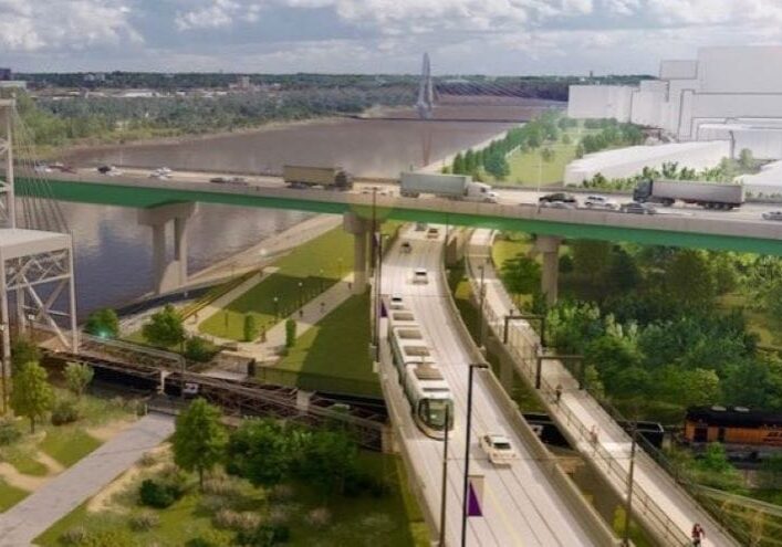 The plan to extend the KC Streetcar to the riverfront using the Grand Boulevard viaduct also includes building a parallel pedestrian/bike bridge.