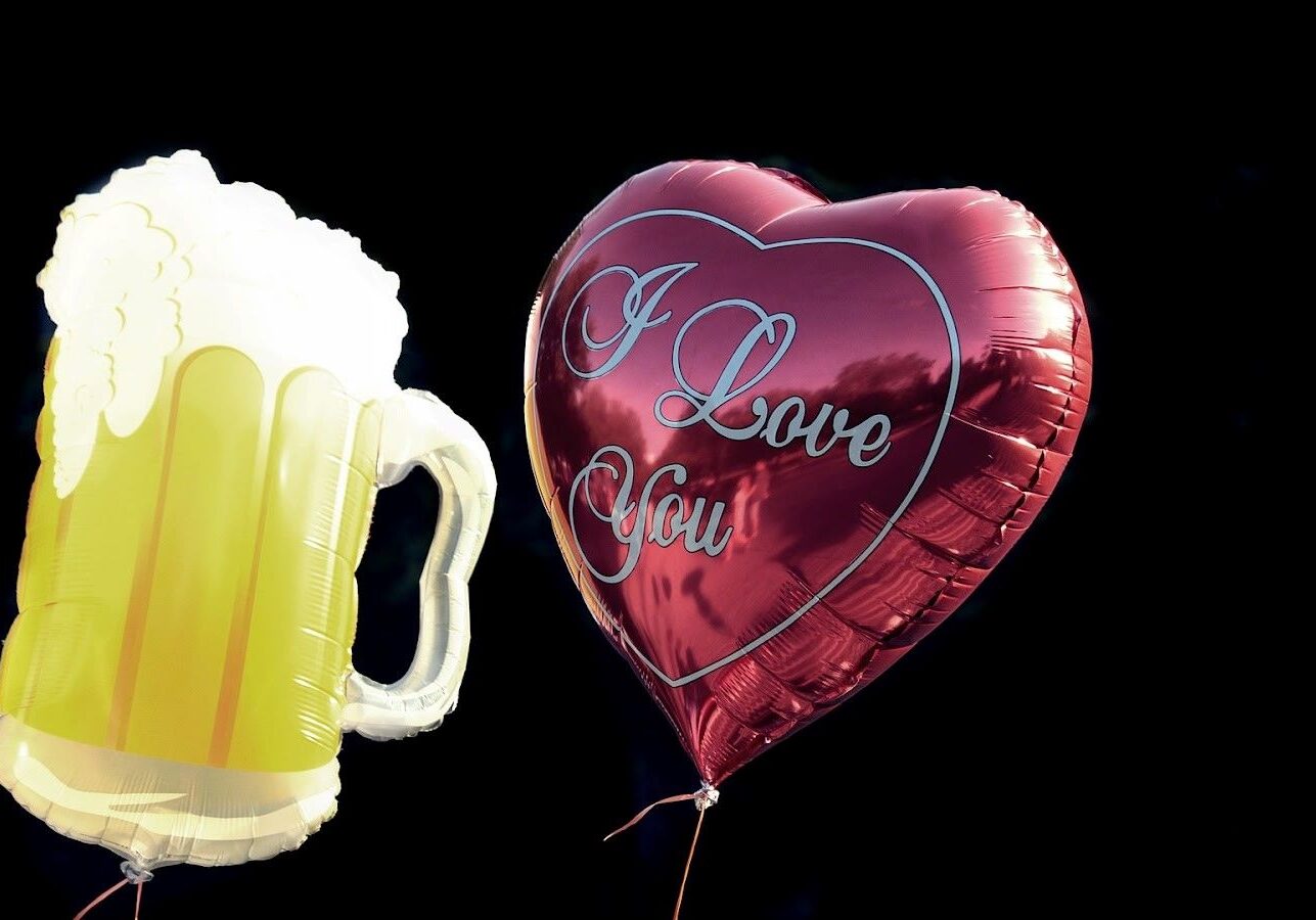 Beer and Valentine's Day photo illustration.