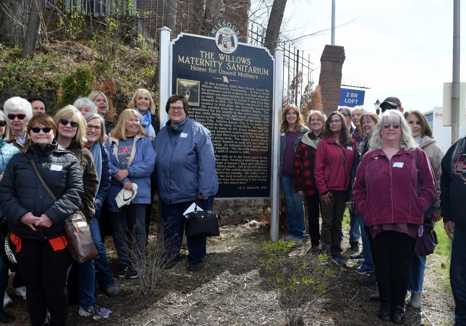 People gathered around the new historic marker at the former site of The Willows Maternity Sanitarium on Union Hill.