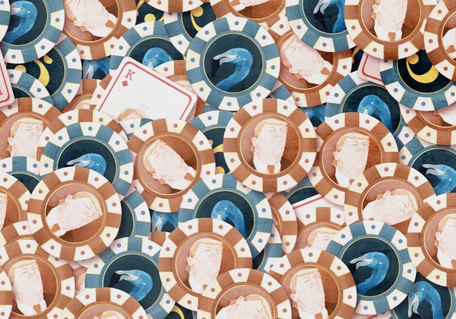 Illustration of donald trump and casino coins