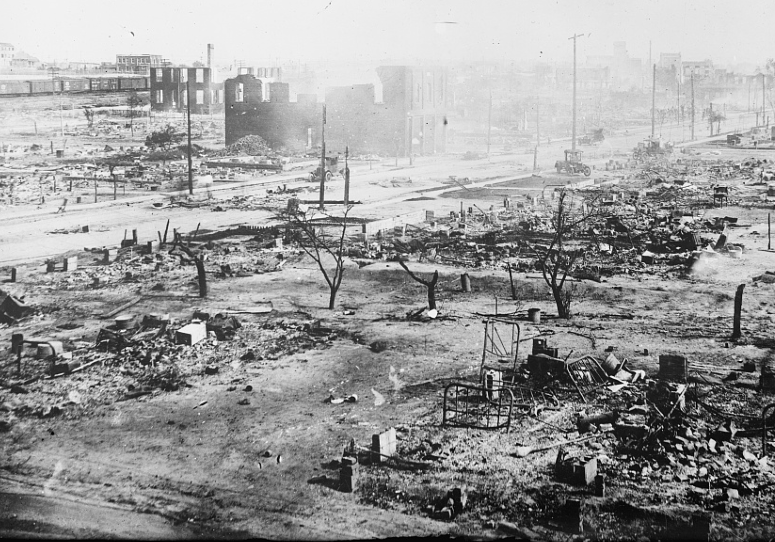 The ruins of "Black Wall Street" after the Tulsa Race Massacre of 1921.