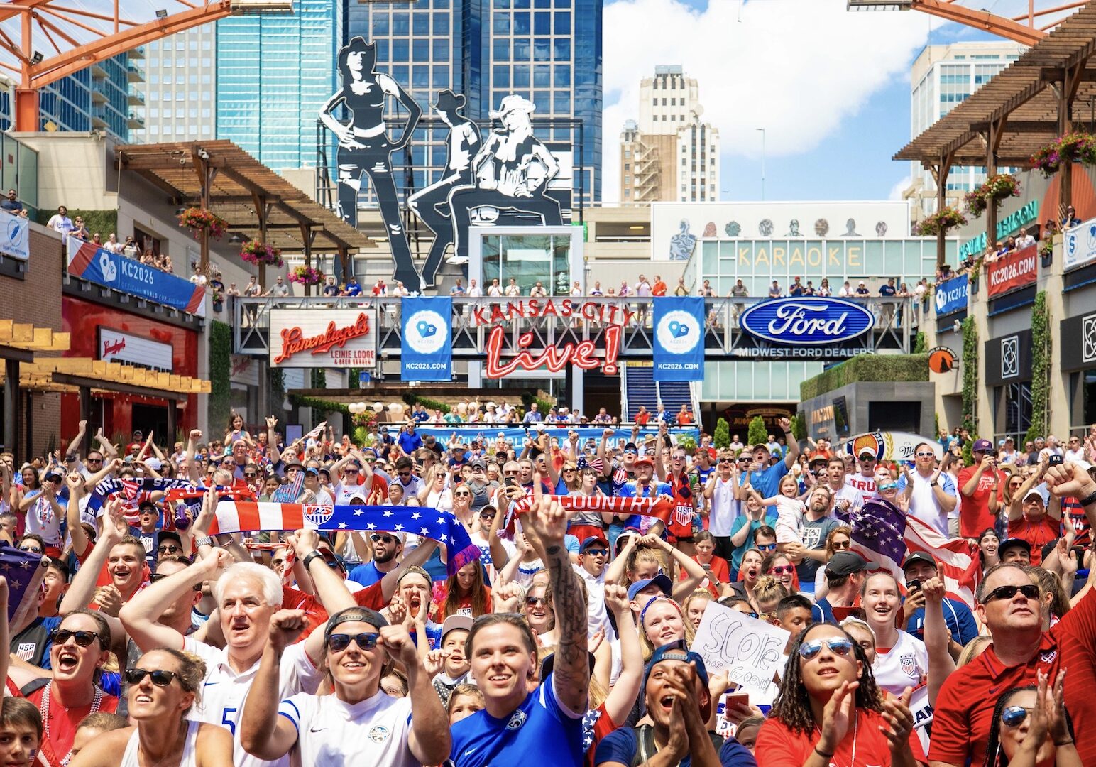 A large crowd at Power and Light watched USA vs. England.