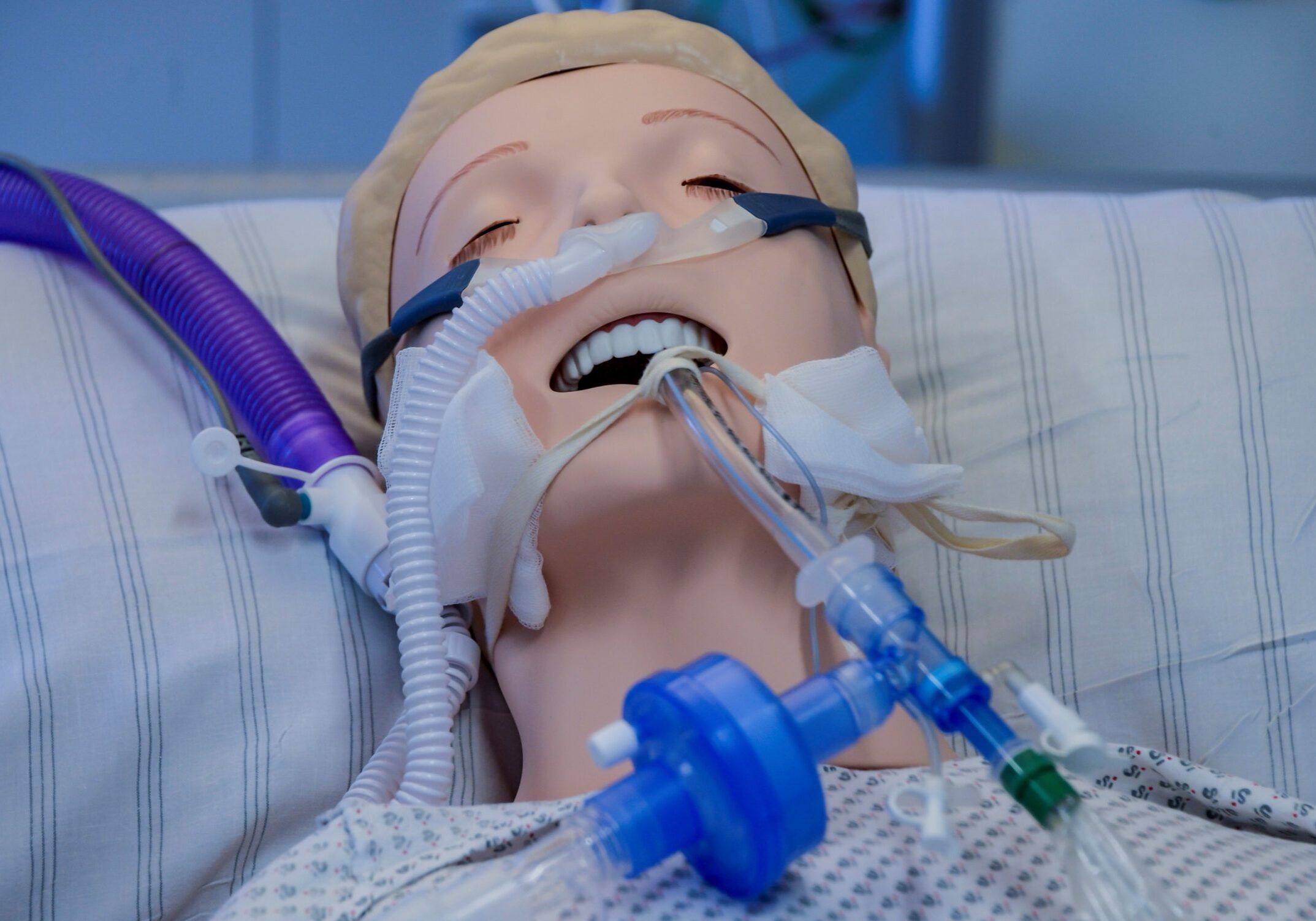 Ventilator attached to training doll.