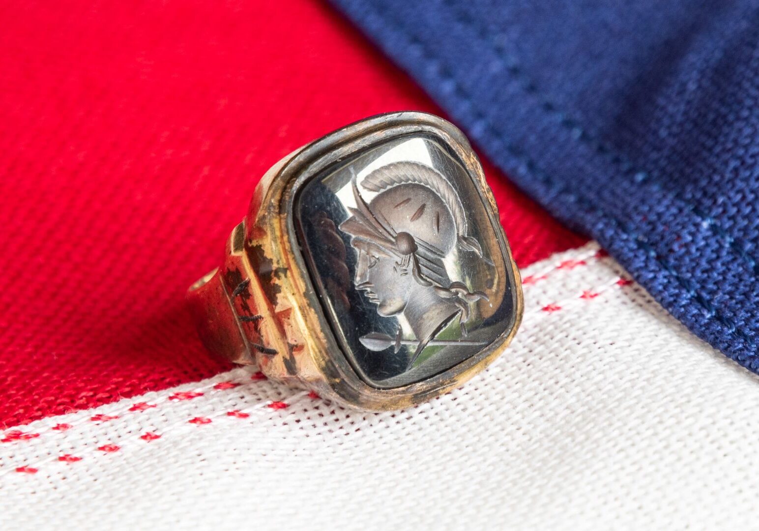 A ring sitting on an American flag.