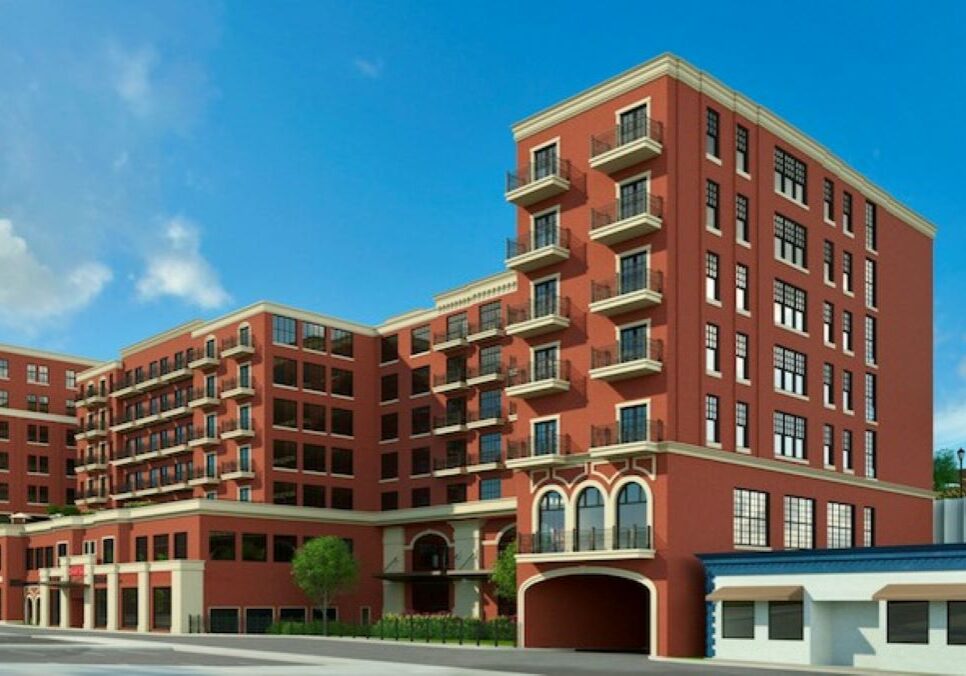 The proposed Manor Square apartment building would be located along Pennsylvania Street.