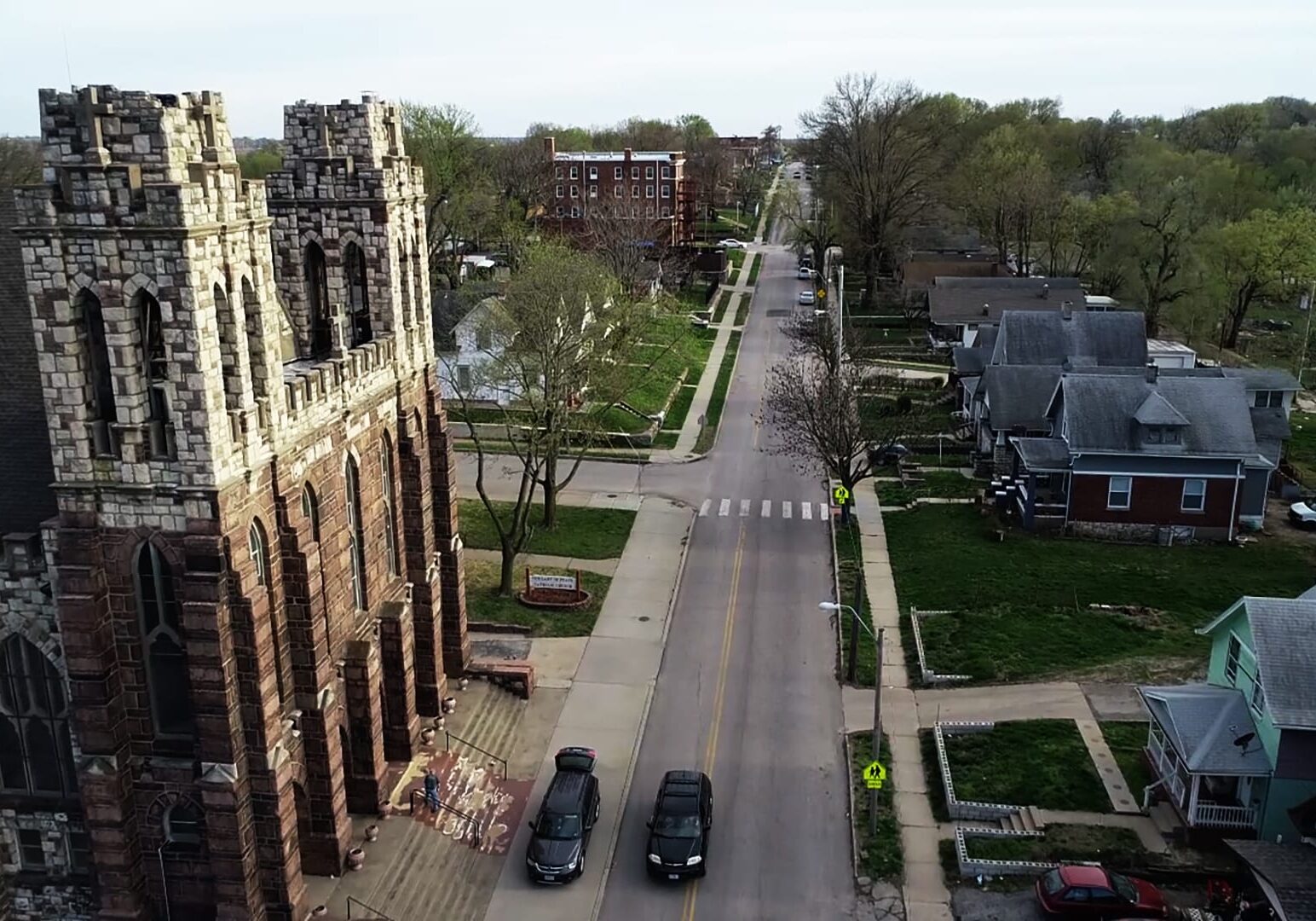 An aerial view of the neighborhood