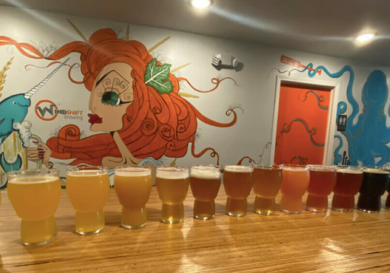 Beer on the bar at Wind Shift Brewing.