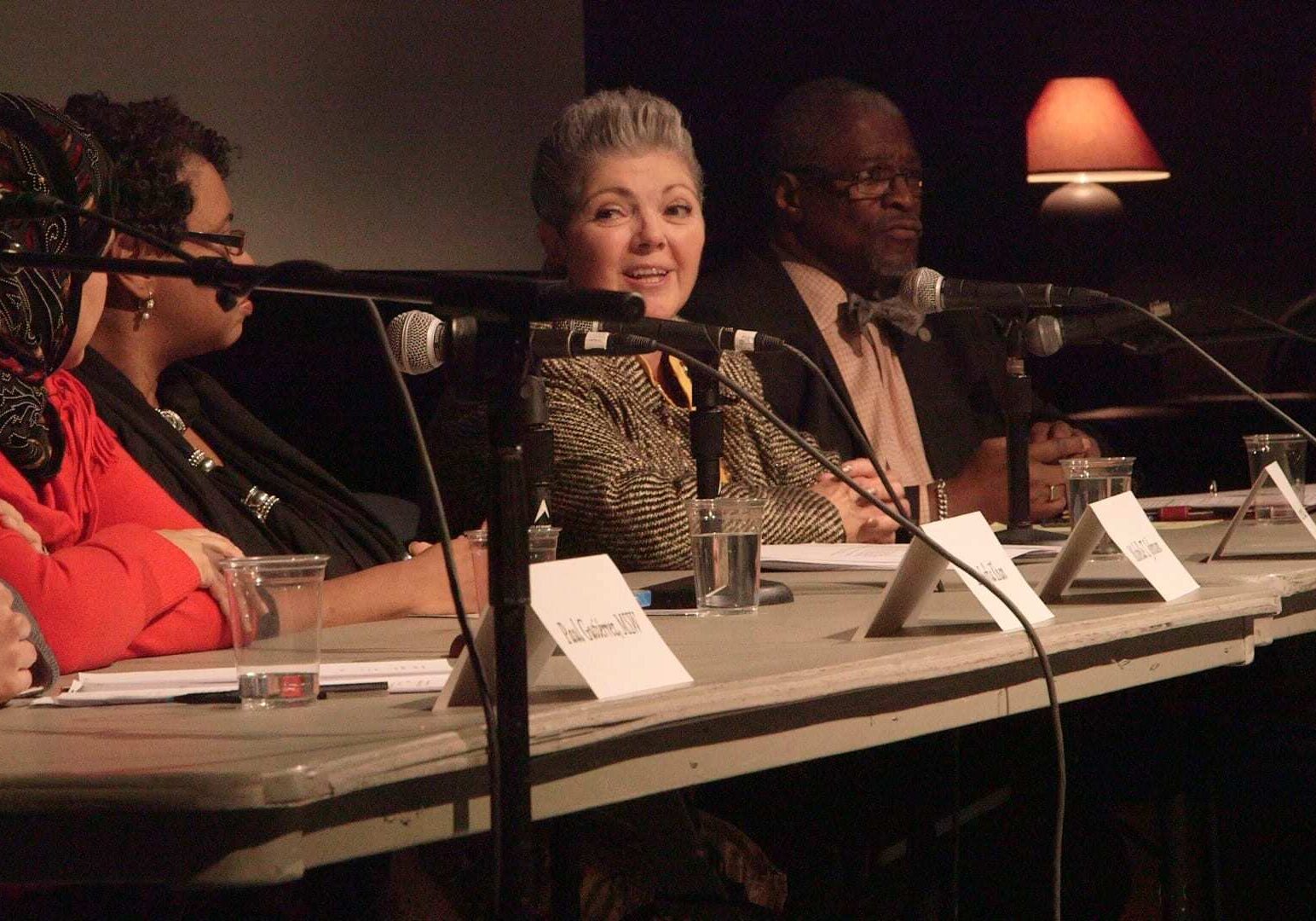 An audience and panelists gathered for a discussion on race, immigration and the American Dream, at Kansas City's Gem Theater, Wednesday, Feb. 25, 2015. Photo: John McGrath/KCPT