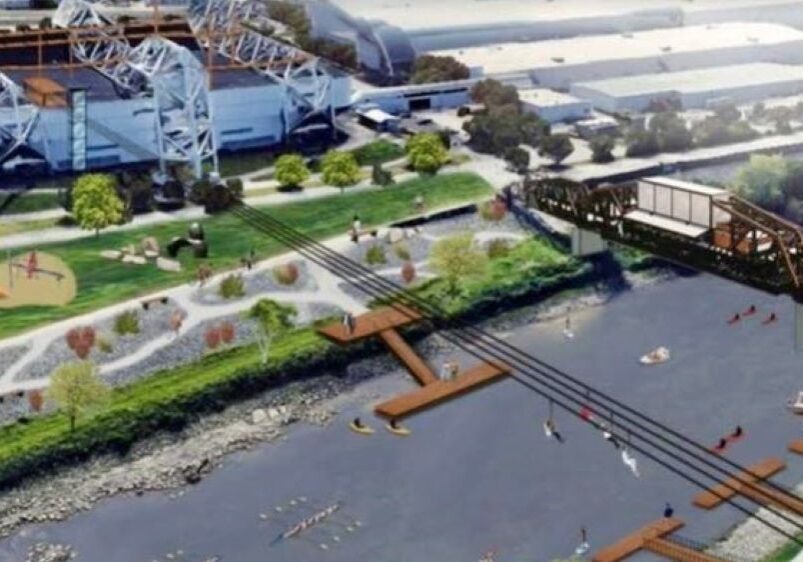 Plans for an aerial park using the "space frame" supporting the Hy-Vee Arena roof include ziplines extending over the Kaw River and a harness course utilizing the frame.