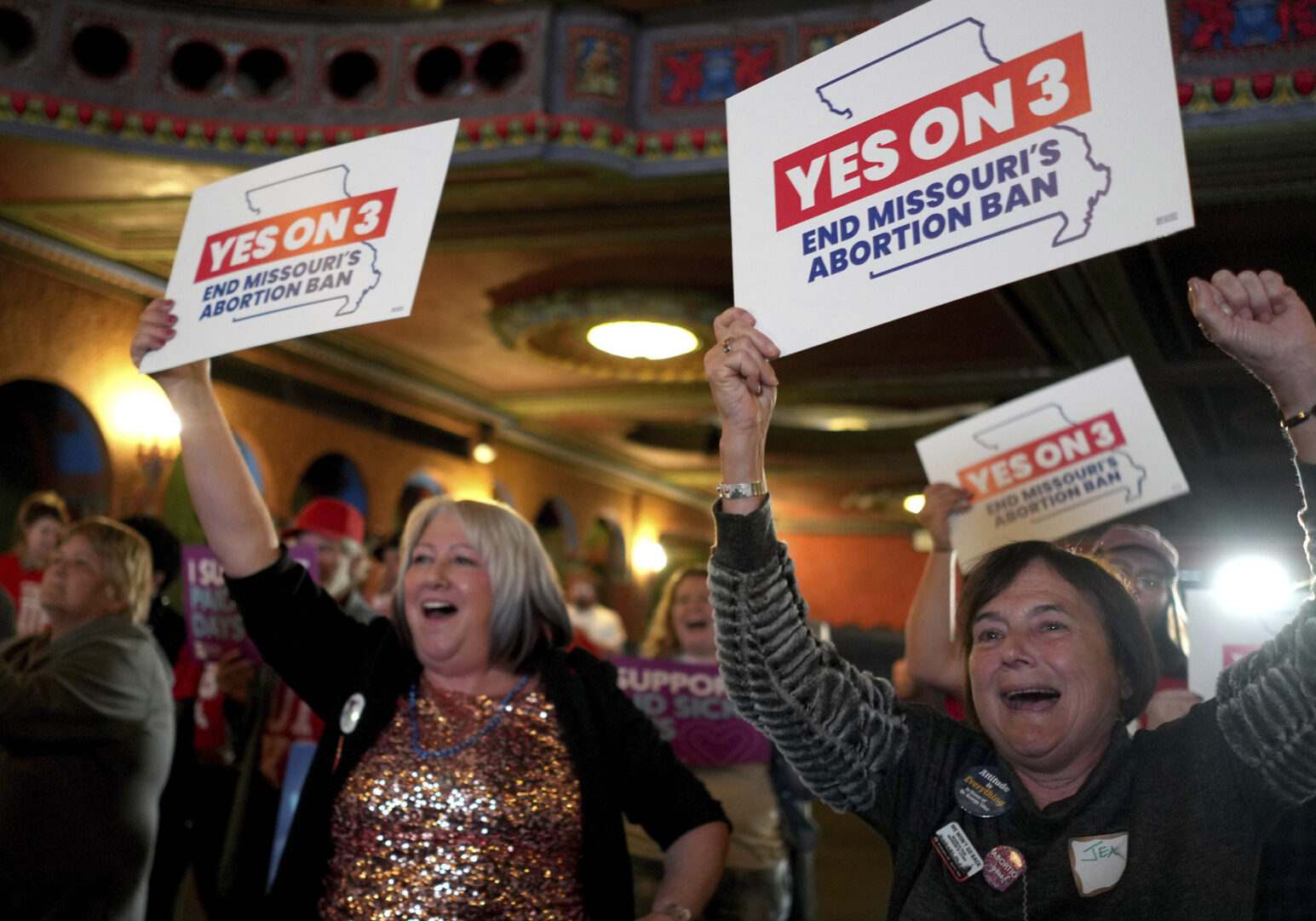 Supporters cheer the win of Amendment 3 on Nov. 5, 2024